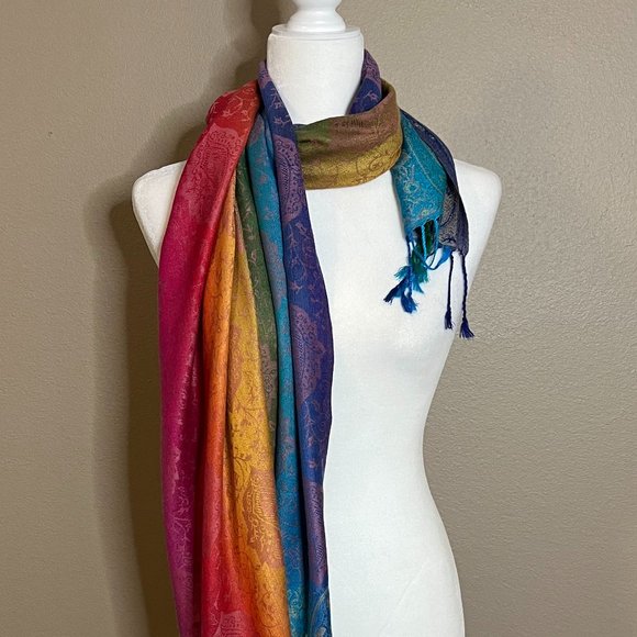 pashmina Accessories - Pashmina and Silk Rainbow Pride Scarf